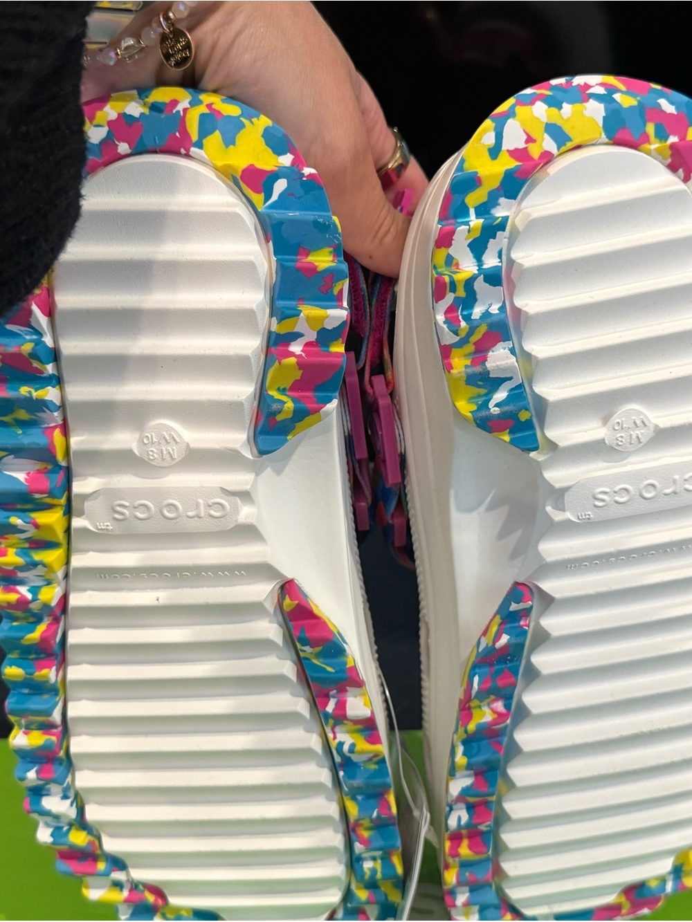 CROCS White Platform Clog Sandals with Pink Multicolor Strap - Picture 2 of 7